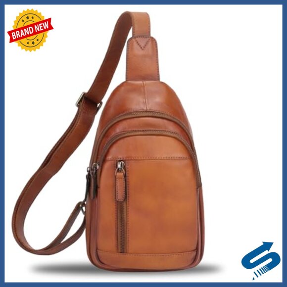 Genuine Leather Sling Backpack Crossbody Daypack Vintage Motorcycle Bag